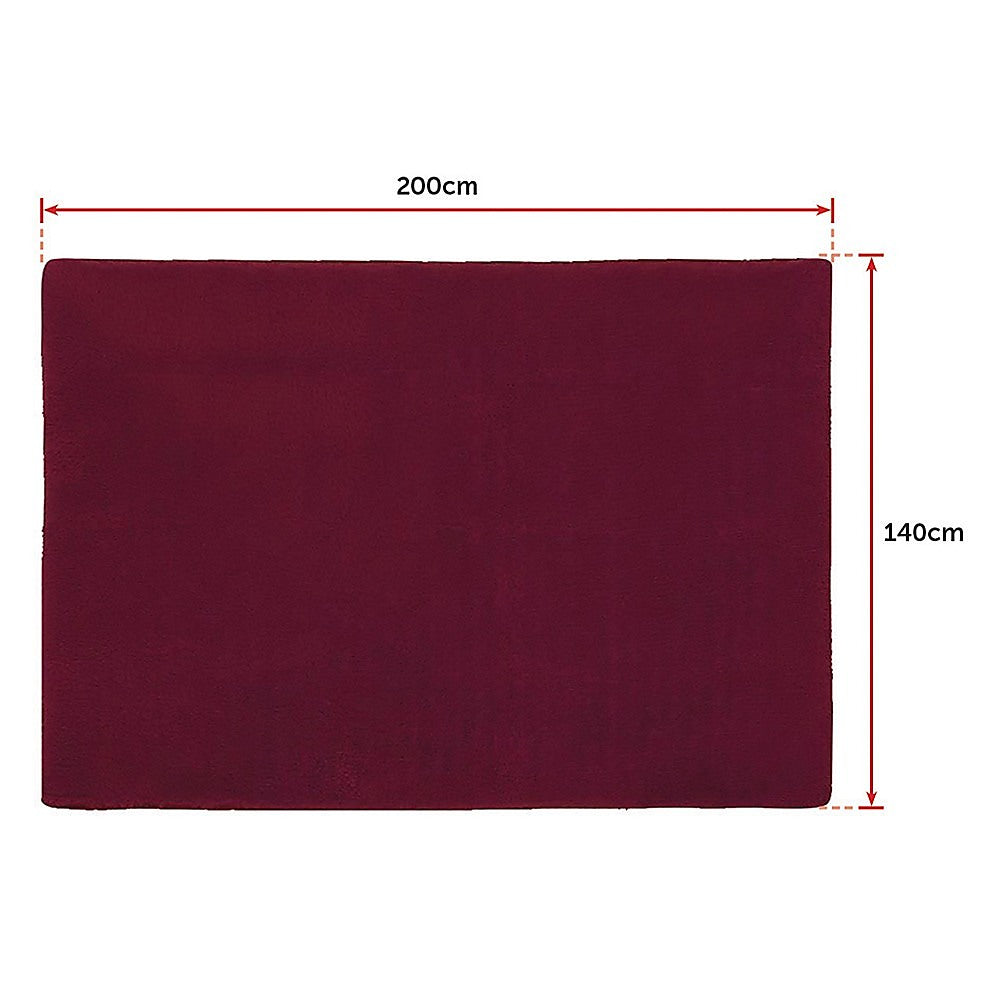 Floor Rugs: 200x140cm Floor Rugs Large Shaggy Rug Area Carpet Bedroom Living Room Mat - Burgundy