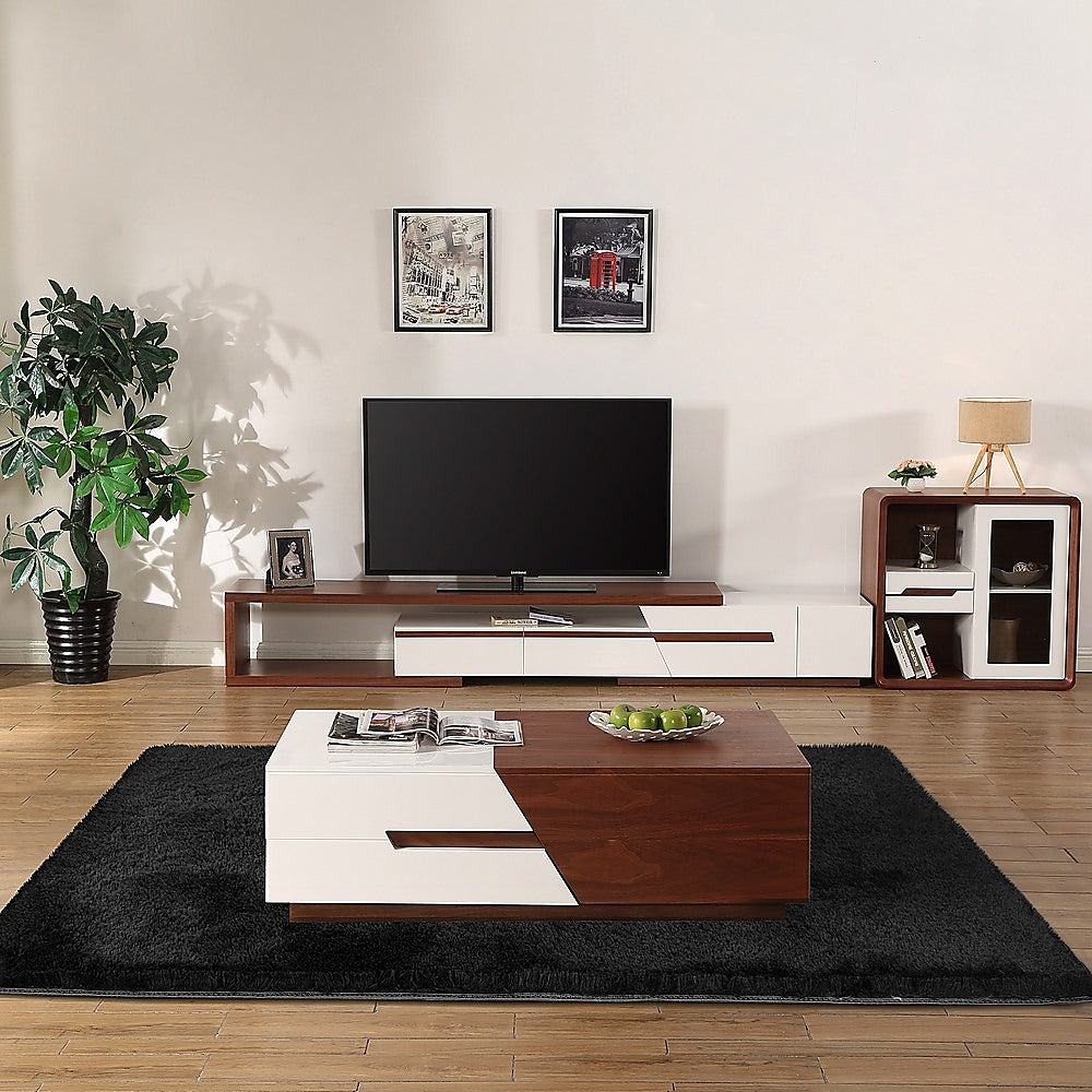 Floor Rugs: 200x140cm Floor Rugs Large Shaggy Rug Area Carpet Bedroom Living Room Mat - Black