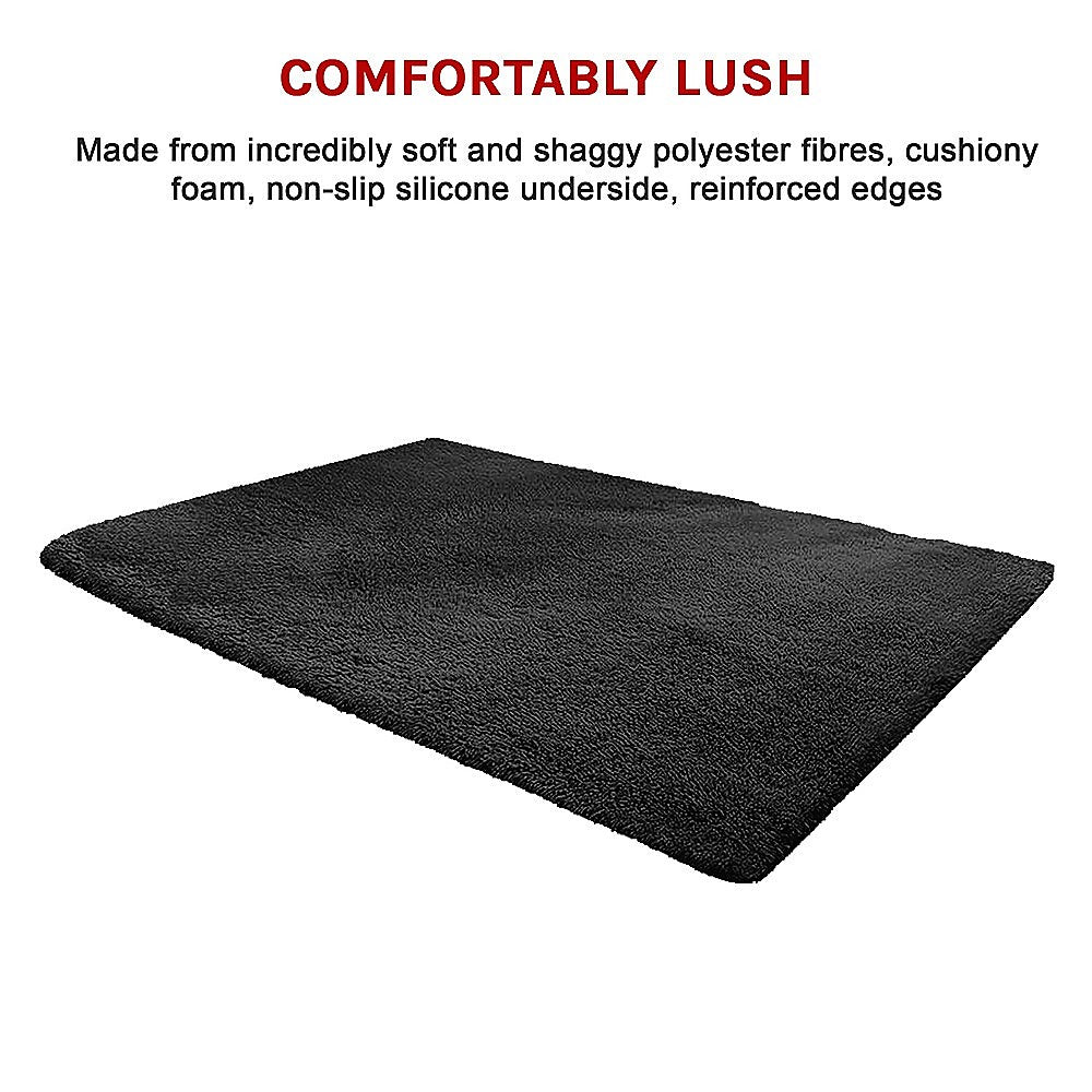 Floor Rugs: 200x140cm Floor Rugs Large Shaggy Rug Area Carpet Bedroom Living Room Mat - Black