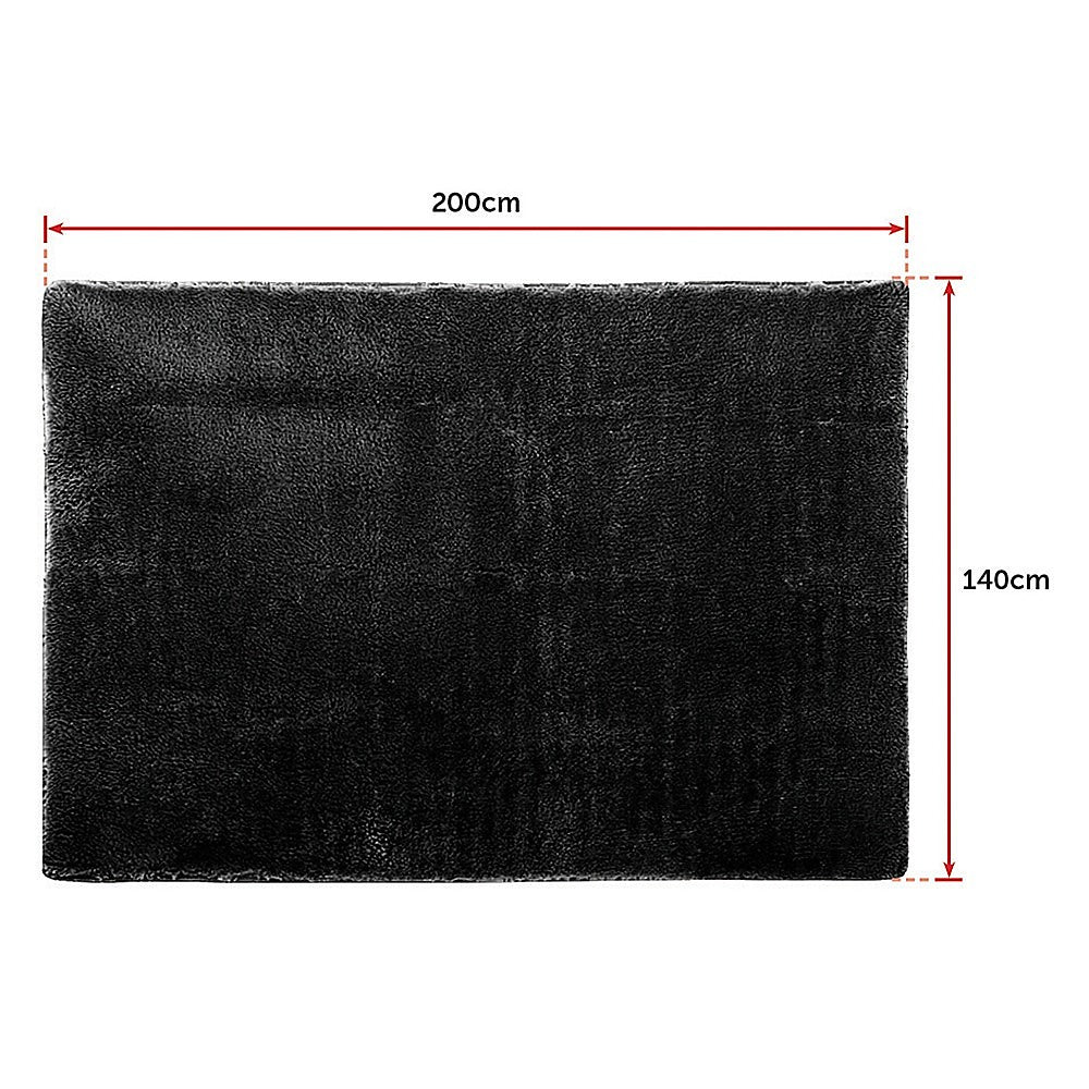 Floor Rugs: 200x140cm Floor Rugs Large Shaggy Rug Area Carpet Bedroom Living Room Mat - Black