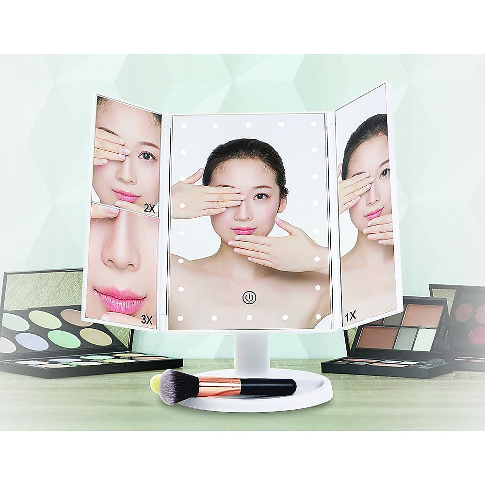 Makeup Mirrors: Makeup Mirror With LED Light Standing Mirror Magnifying Tri-Fold Touch