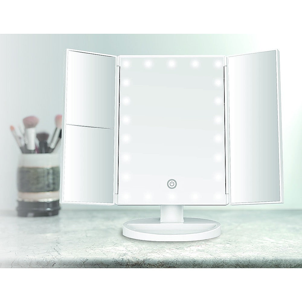 Makeup Mirrors: Makeup Mirror With LED Light Standing Mirror Magnifying Tri-Fold Touch