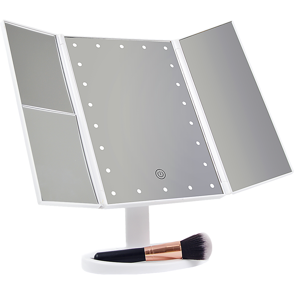 Makeup Mirrors: Makeup Mirror With LED Light Standing Mirror Magnifying Tri-Fold Touch