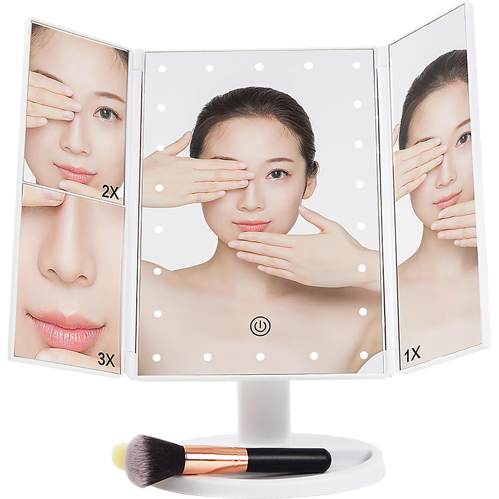 Makeup Mirrors: Makeup Mirror With LED Light Standing Mirror Magnifying Tri-Fold Touch