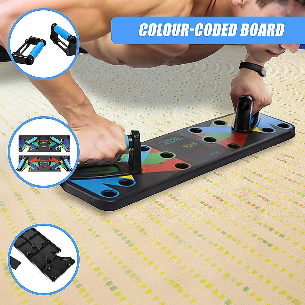 Gym Equipment & Accessories: 9 in 1 Push Up Board Yoga Bands Fitness Workout Train Gym Exercise Pushup Stand