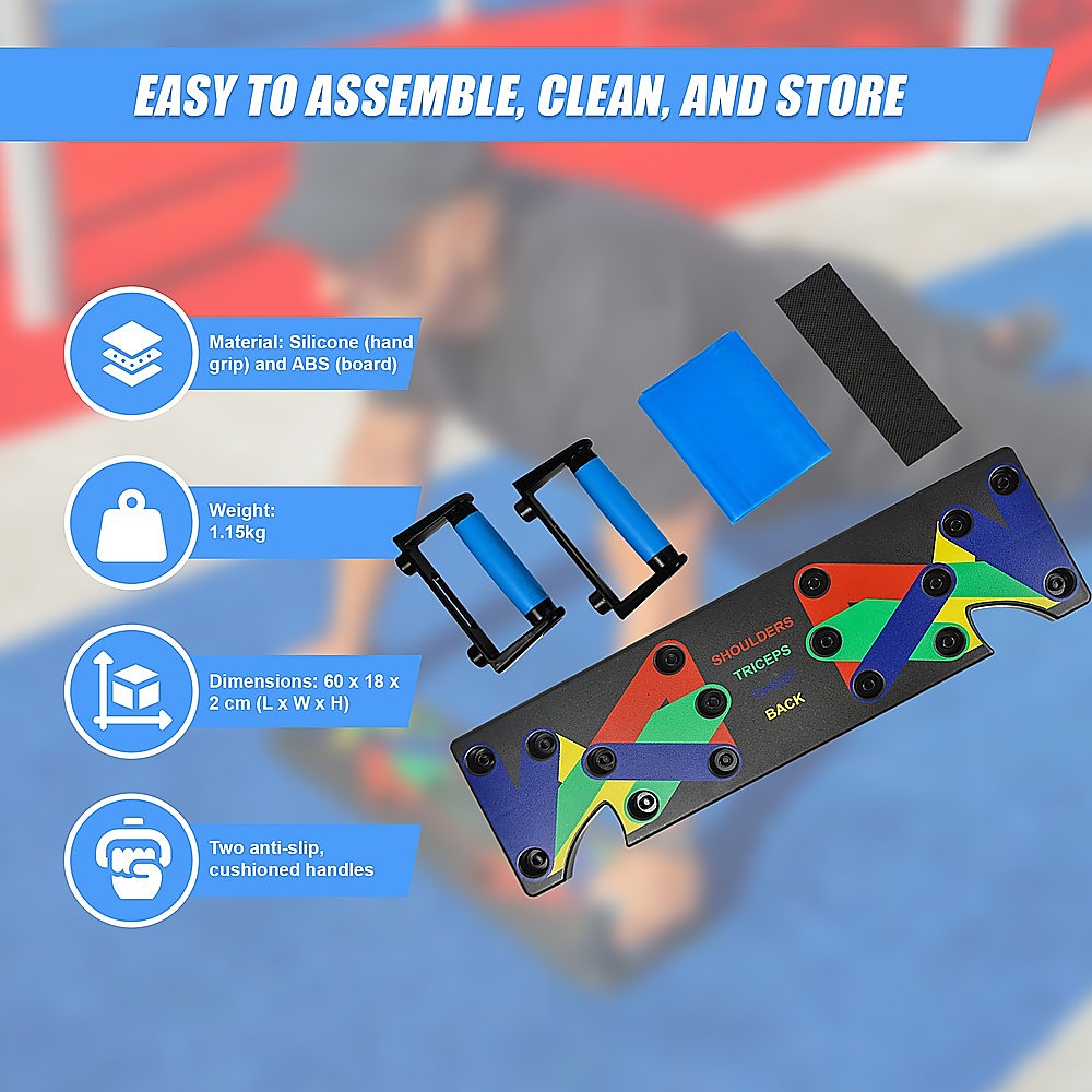 Gym Equipment & Accessories: 9 in 1 Push Up Board Yoga Bands Fitness Workout Train Gym Exercise Pushup Stand