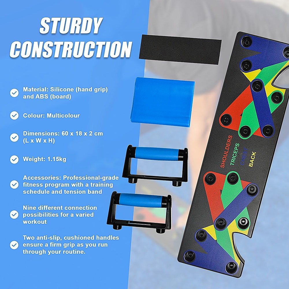 Gym Equipment & Accessories: 9 in 1 Push Up Board Yoga Bands Fitness Workout Train Gym Exercise Pushup Stand