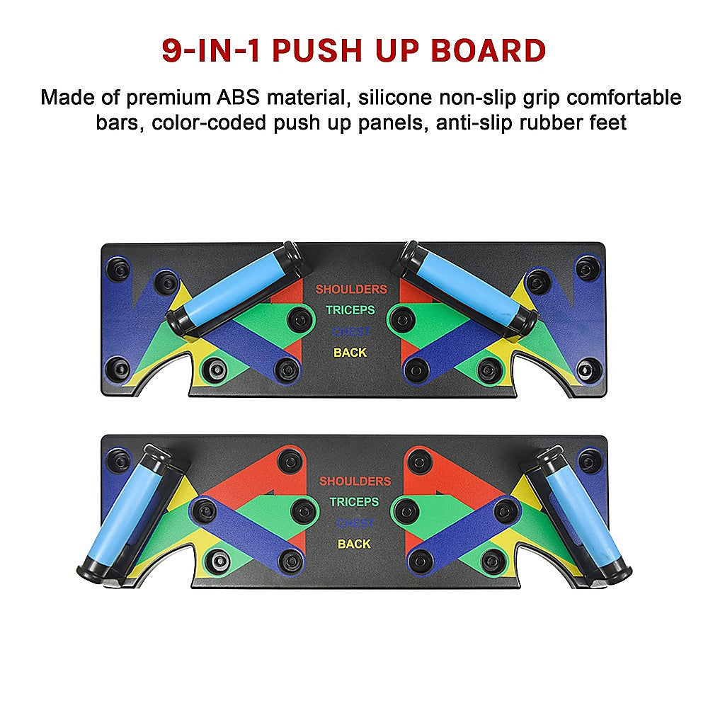 Gym Equipment & Accessories: 9 in 1 Push Up Board Yoga Bands Fitness Workout Train Gym Exercise Pushup Stand