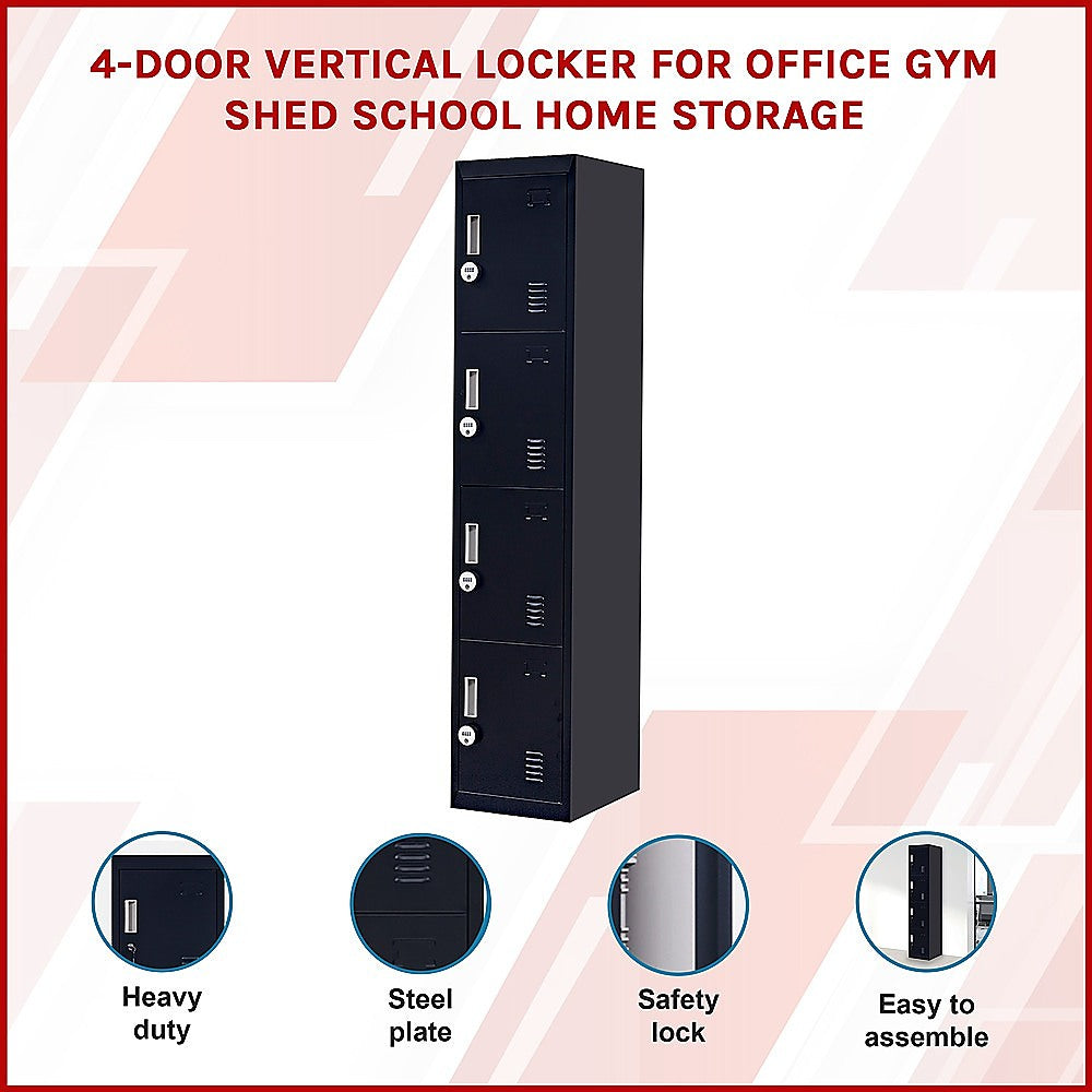 Storage Cabinets: 4-Door Vertical Locker for Office Gym Shed School Home Storage