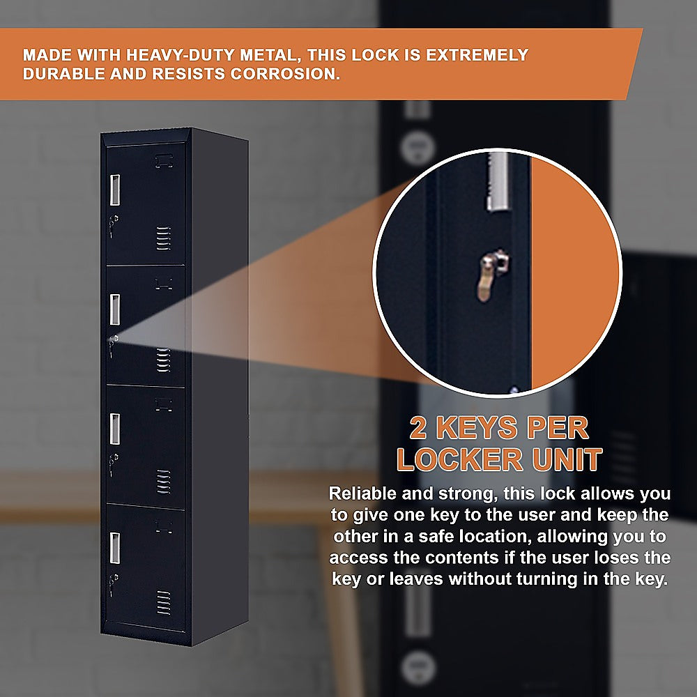 Storage Cabinets: 4-Door Vertical Locker for Office Gym Shed School Home Storage