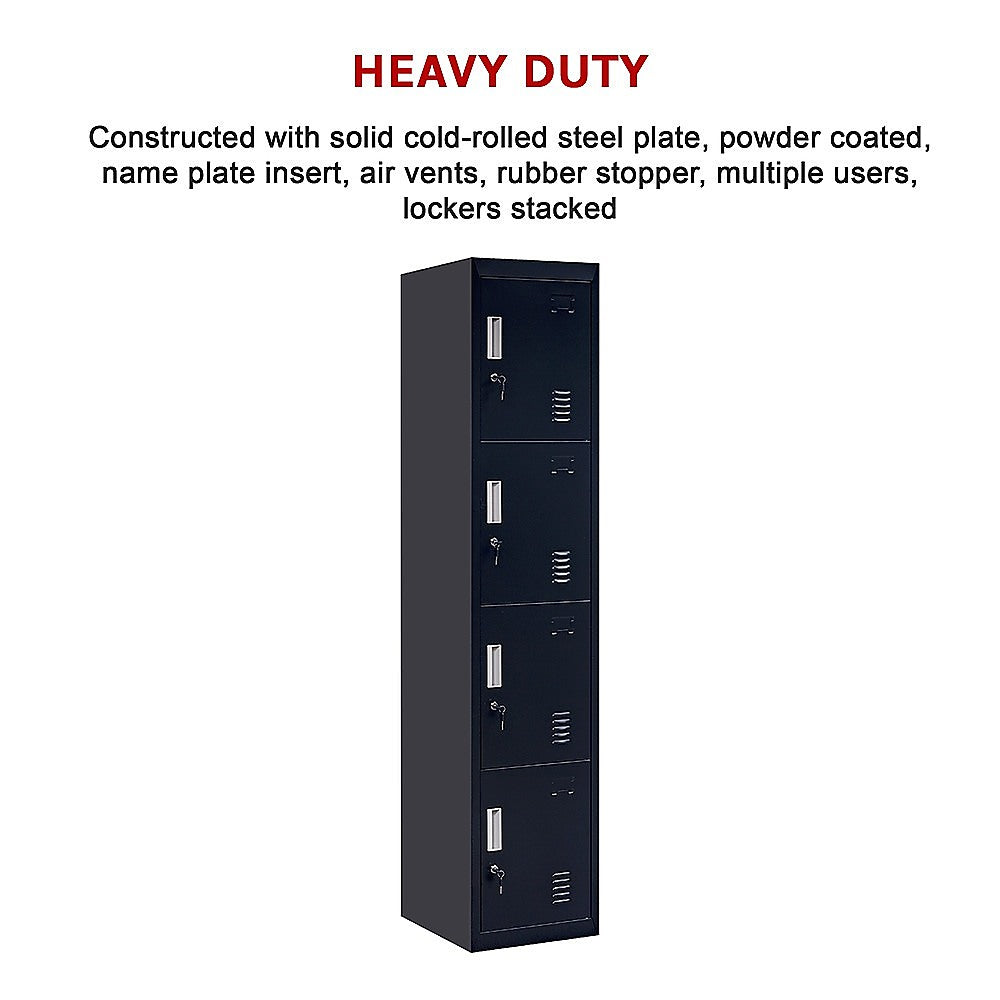 Storage Cabinets: 4-Door Vertical Locker for Office Gym Shed School Home Storage