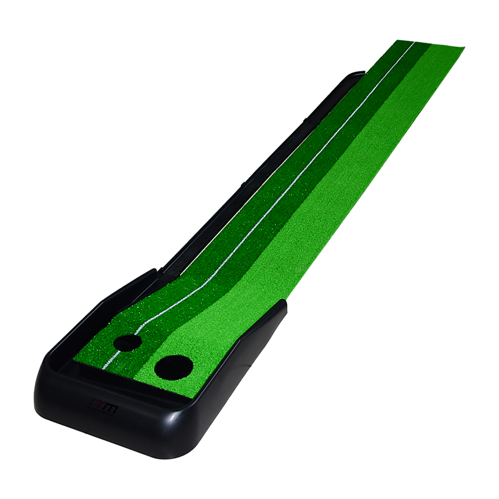 Golf Training Aids: Indoor Practice Putting Green 2.5m Mat Inclined Ball Return Fake Grass 2 Holes