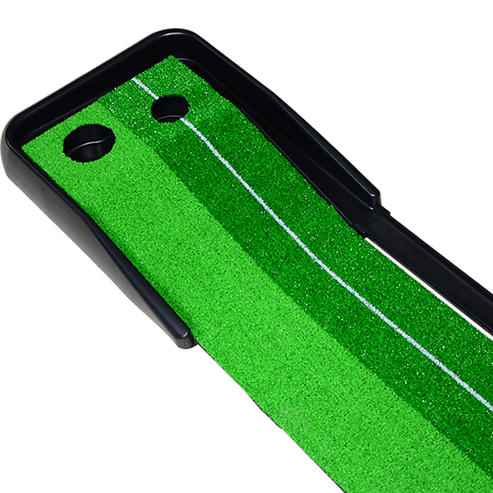 Golf Training Aids: Indoor Practice Putting Green 2.5m Mat Inclined Ball Return Fake Grass 2 Holes