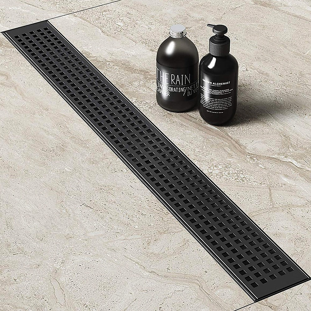 Kitchen & Bathroom DIY: 800mm Bathroom Shower Black Grate Drain w/Centre outlet Floor Waste