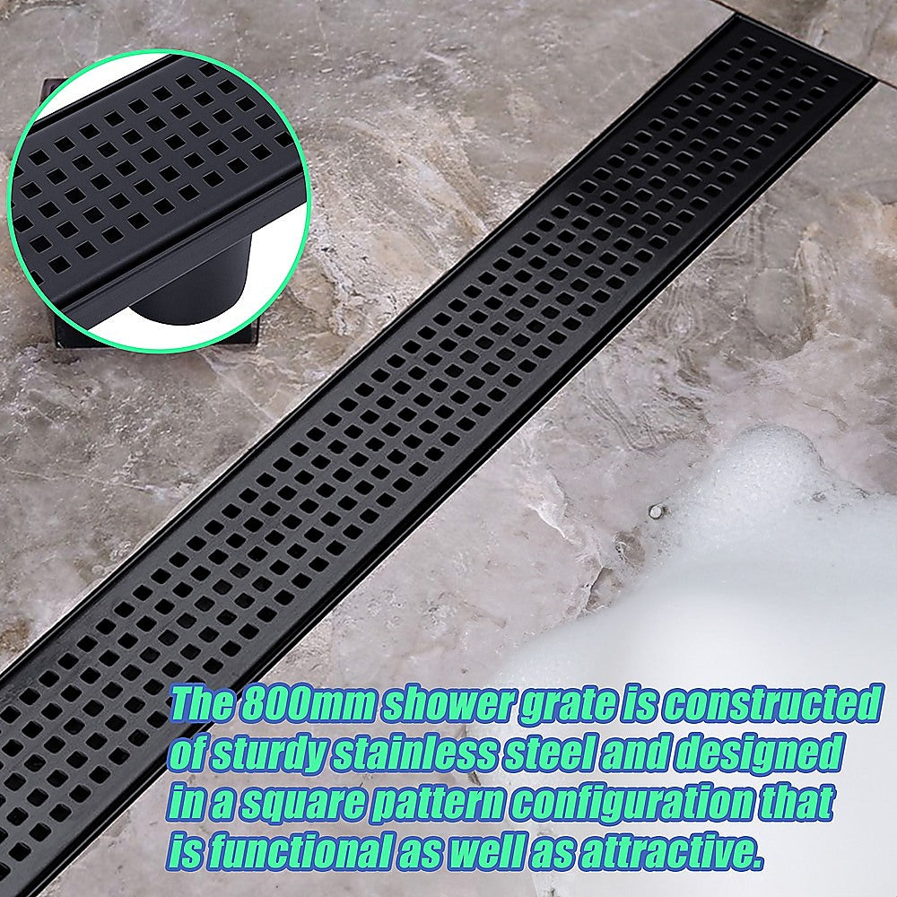Kitchen & Bathroom DIY: 800mm Bathroom Shower Black Grate Drain w/Centre outlet Floor Waste