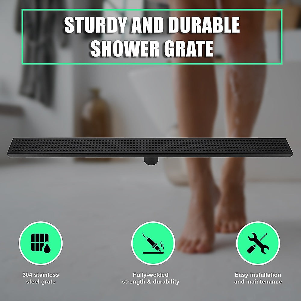 Kitchen & Bathroom DIY: 800mm Bathroom Shower Black Grate Drain w/Centre outlet Floor Waste