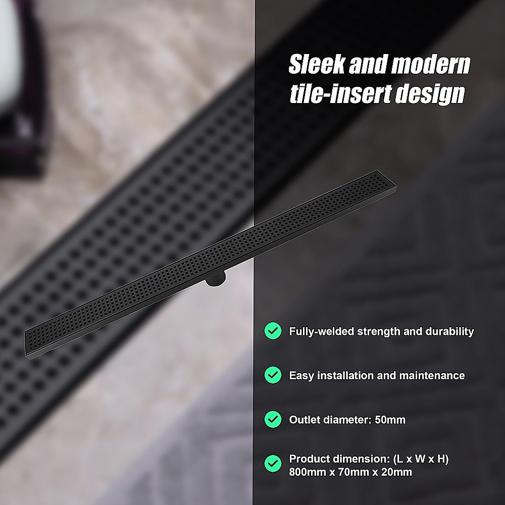 Kitchen & Bathroom DIY: 800mm Bathroom Shower Black Grate Drain w/Centre outlet Floor Waste