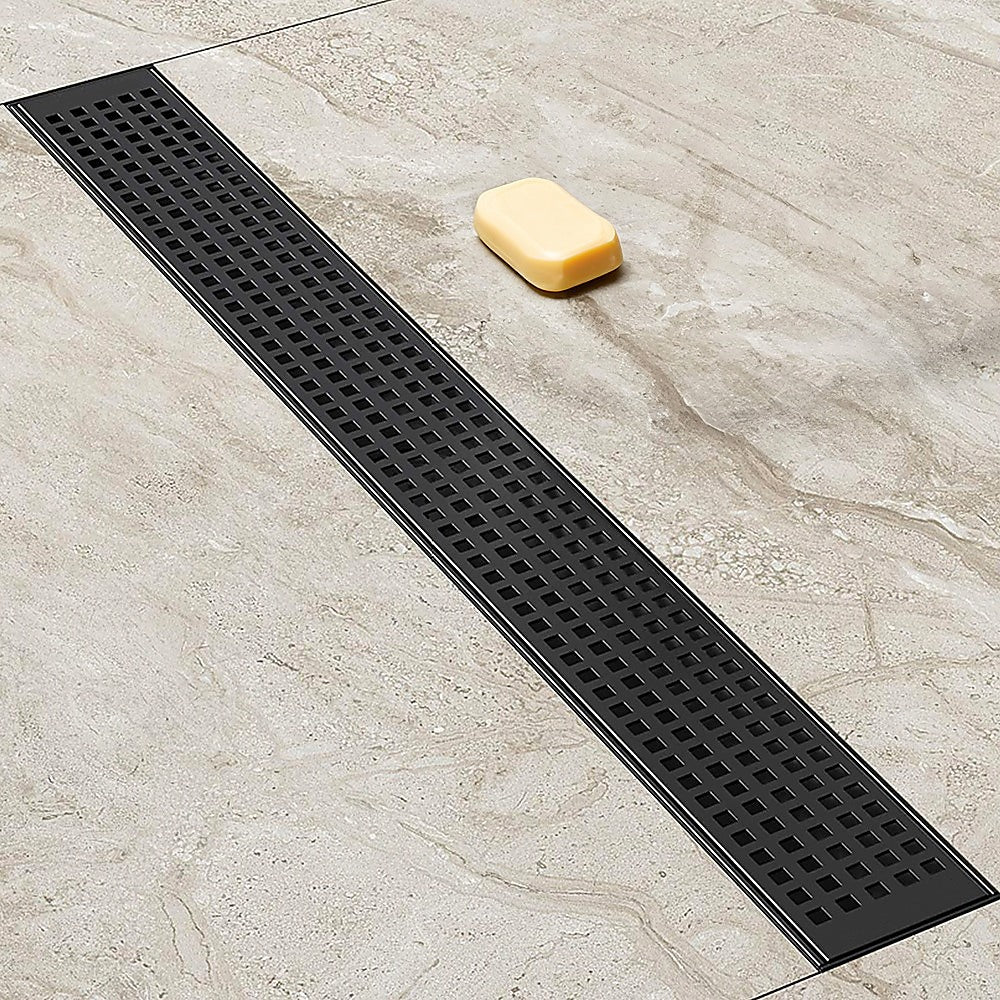 Kitchen & Bathroom DIY: 800mm Bathroom Shower Black Grate Drain w/Centre outlet Floor Waste