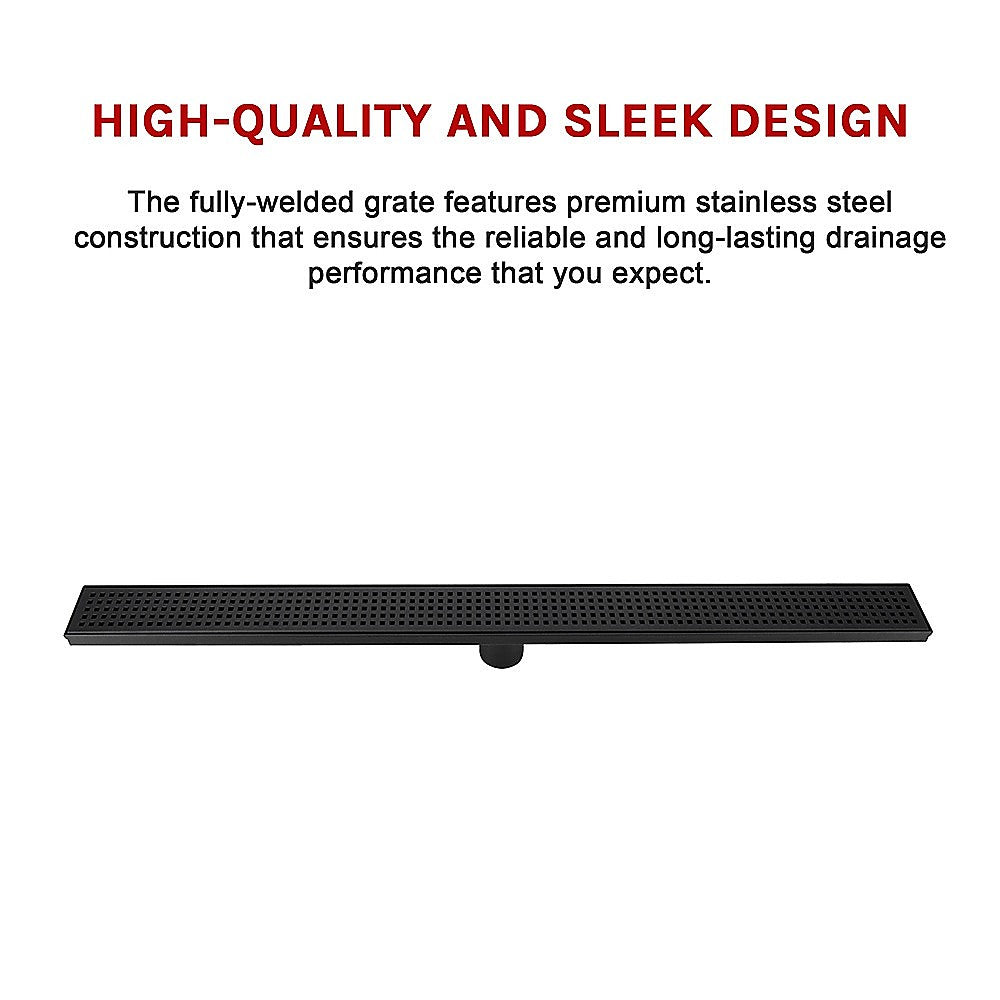 Kitchen & Bathroom DIY: 800mm Bathroom Shower Black Grate Drain w/Centre outlet Floor Waste