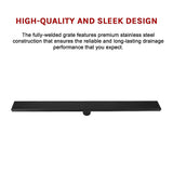 800mm Bathroom Shower Black Grate Drain w/Centre outlet Floor Waste