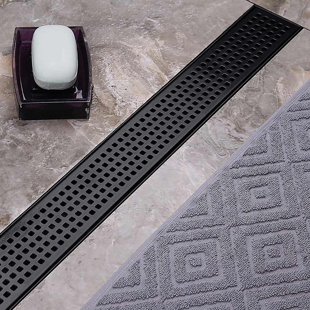 Kitchen & Bathroom DIY: 900mm Bathroom Shower Black Grate Drain w/Centre outlet Floor Waste Square Pattern