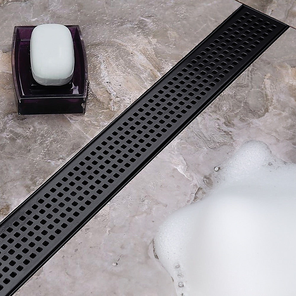 Kitchen & Bathroom DIY: 900mm Bathroom Shower Black Grate Drain w/Centre outlet Floor Waste Square Pattern