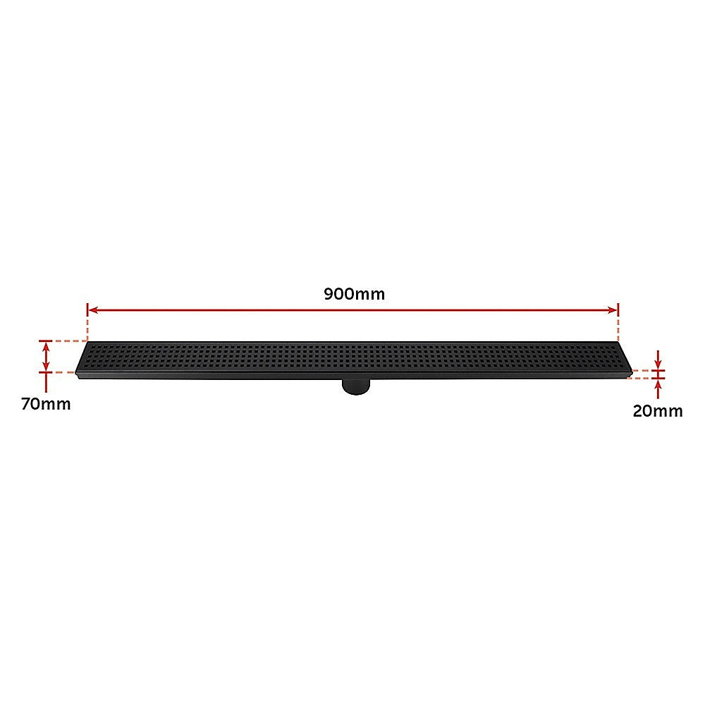 Kitchen & Bathroom DIY: 900mm Bathroom Shower Black Grate Drain w/Centre outlet Floor Waste Square Pattern