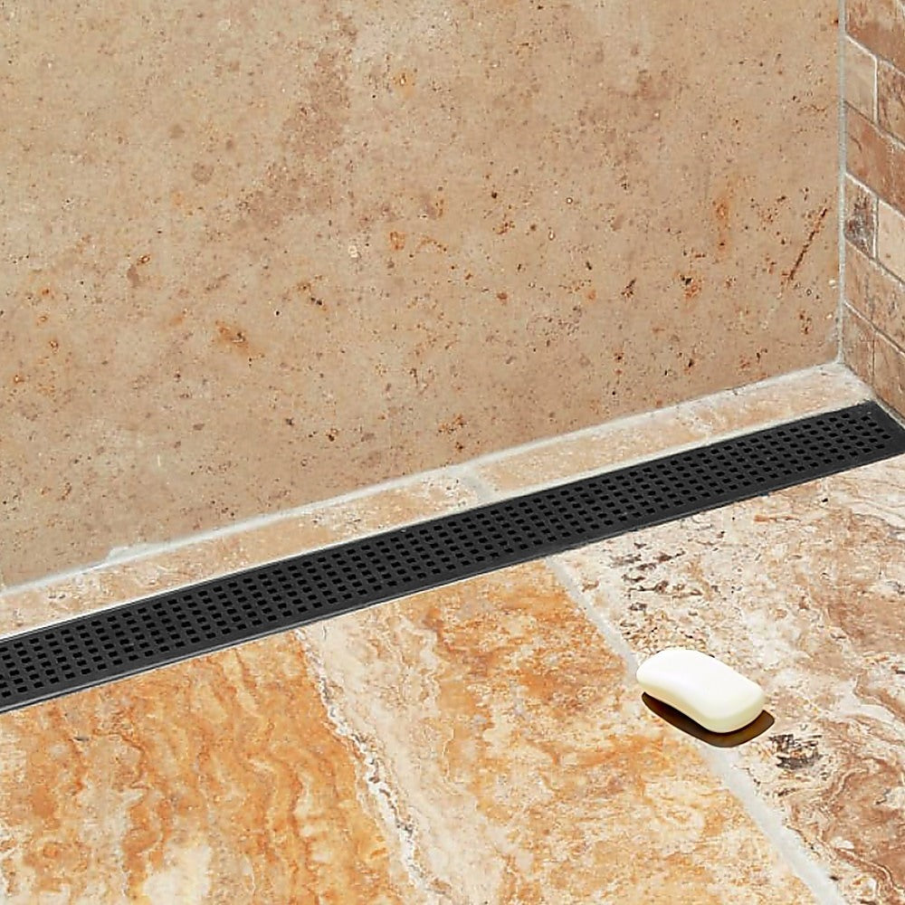Kitchen & Bathroom DIY: 1200mm Bathroom Shower Black Grate Drain w/Centre outlet Floor Waste Square Pattern