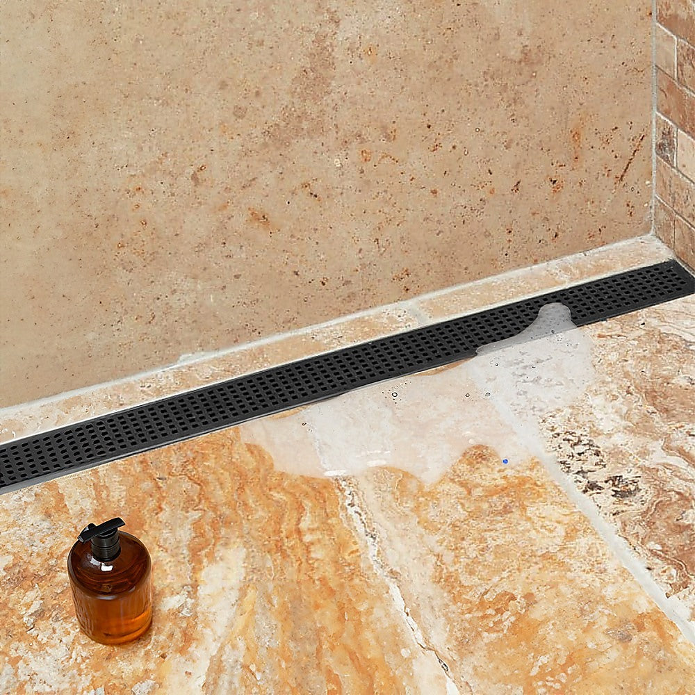 Kitchen & Bathroom DIY: 1200mm Bathroom Shower Black Grate Drain w/Centre outlet Floor Waste Square Pattern