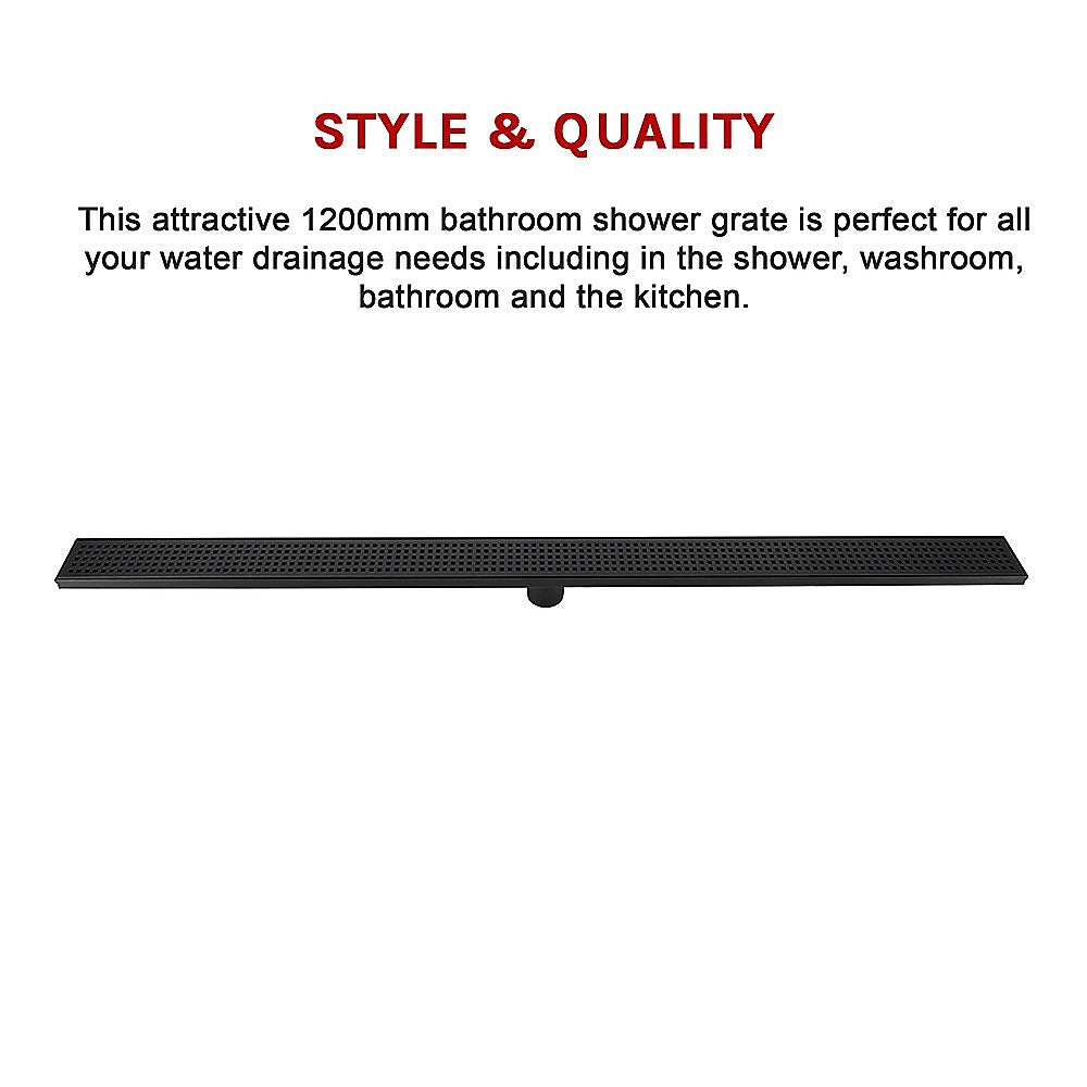 Kitchen & Bathroom DIY: 1200mm Bathroom Shower Black Grate Drain w/Centre outlet Floor Waste Square Pattern