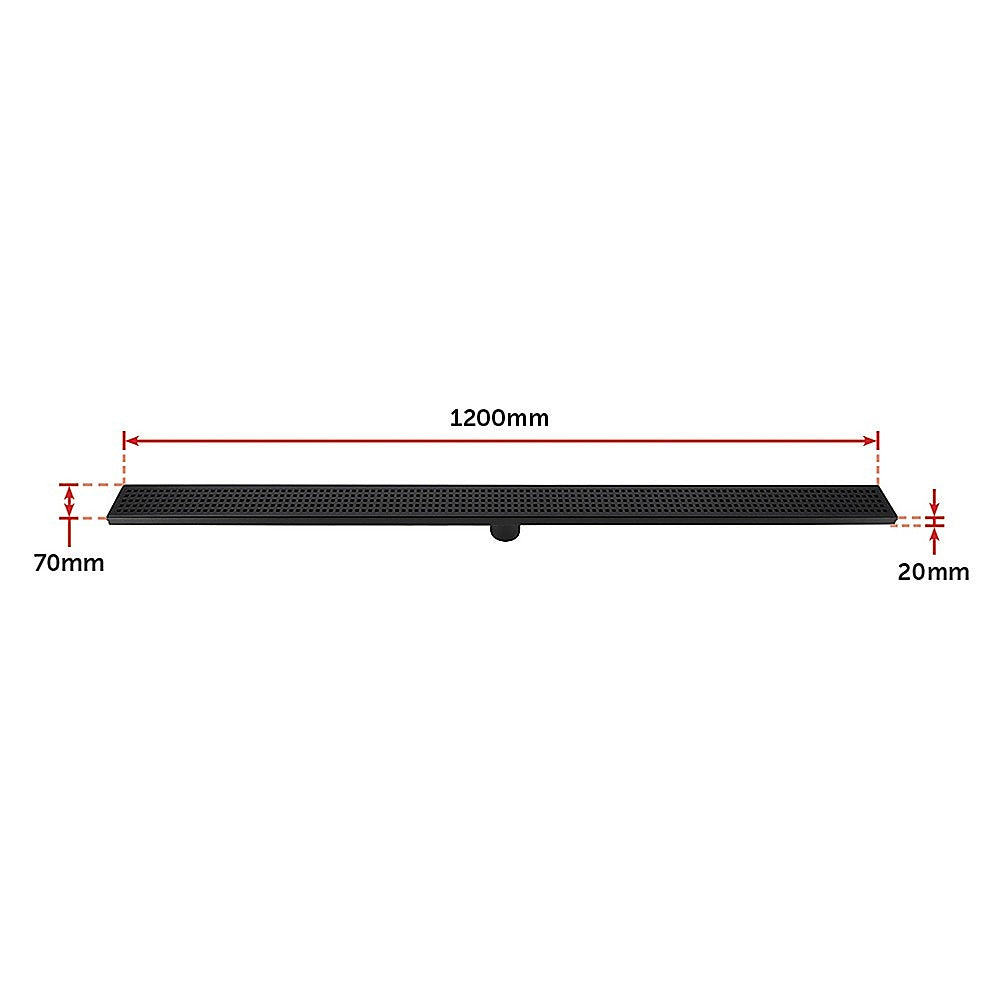 Kitchen & Bathroom DIY: 1200mm Bathroom Shower Black Grate Drain w/Centre outlet Floor Waste Square Pattern