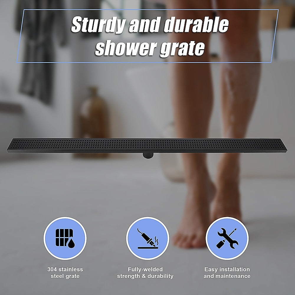Kitchen & Bathroom DIY: 1200mm Bathroom Shower Black Grate Drain w/Centre outlet Floor Waste Square Pattern