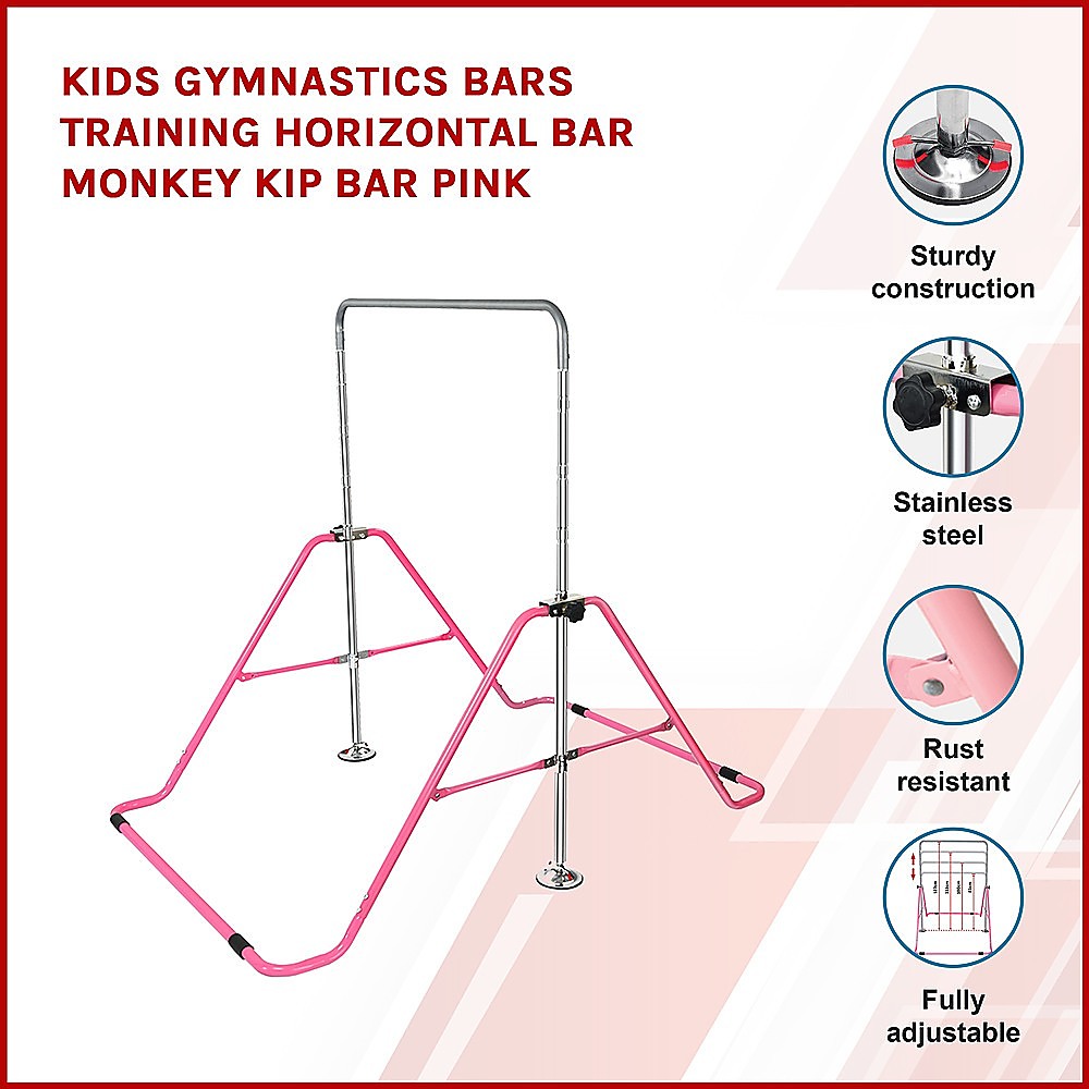 Gym Equipment & Accessories: Kids Gymnastics Bars Training Horizontal Bar Monkey Kip Bar Pink