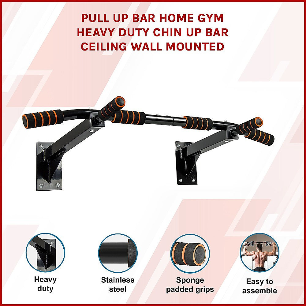 Gym Equipment & Accessories: Heavy Duty Pull Up Bar Home Gym Chin Up Bar Wall Ceiling Mount