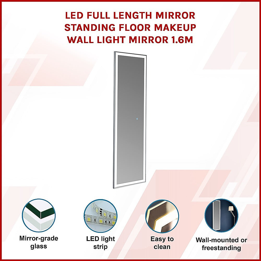 Mirrors: LED Full Length Mirror Standing Floor Makeup Wall Light Mirror 1.6M