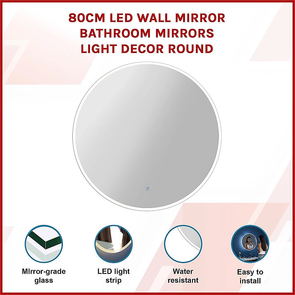 Bath Additives: 80cm LED Wall Mirror Bathroom Mirrors Light Decor Round