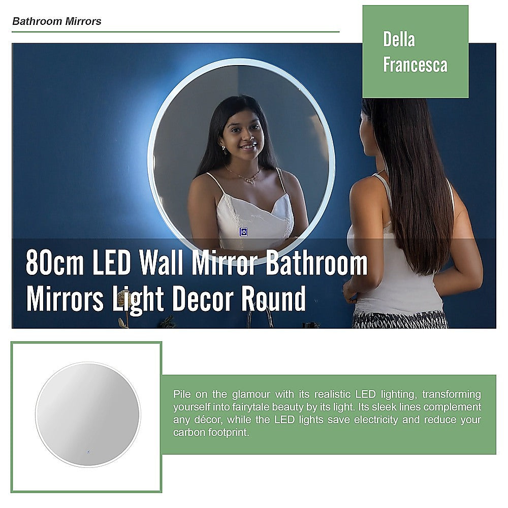 Bath Additives: 80cm LED Wall Mirror Bathroom Mirrors Light Decor Round