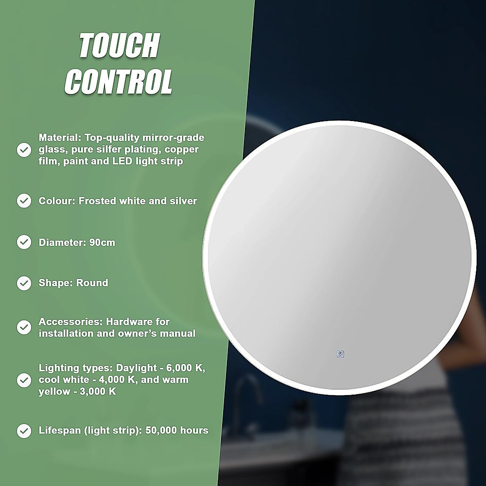 Bath Additives: 90cm LED Wall Mirror Bathroom Mirrors Light Decor Round