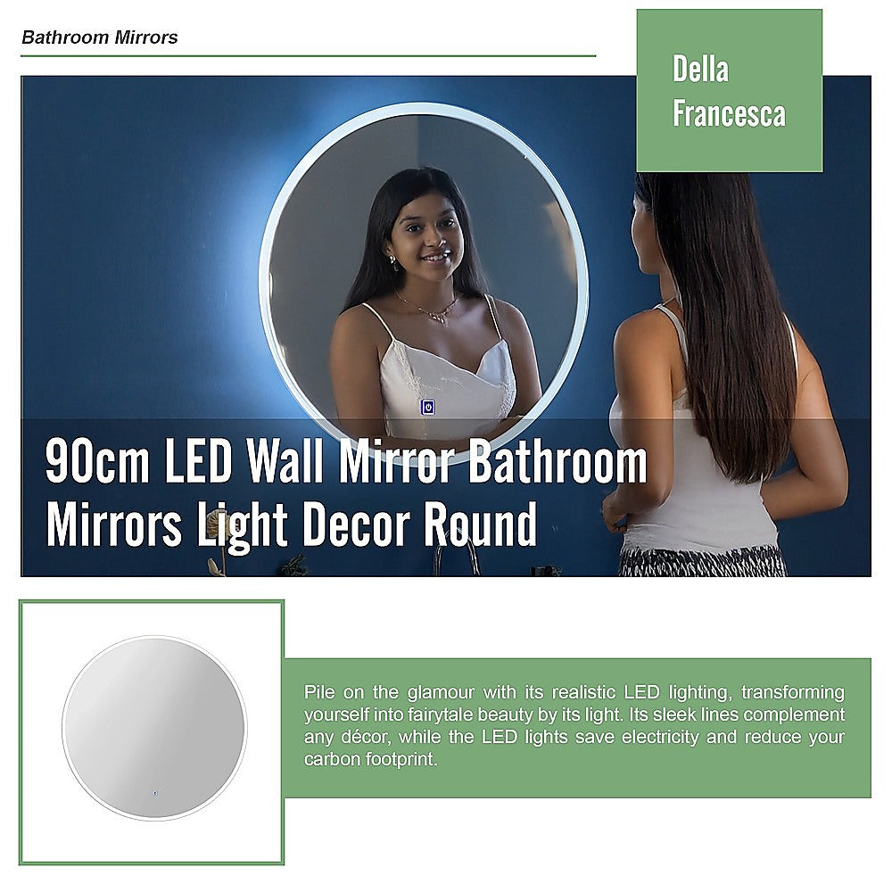 Bath Additives: 90cm LED Wall Mirror Bathroom Mirrors Light Decor Round
