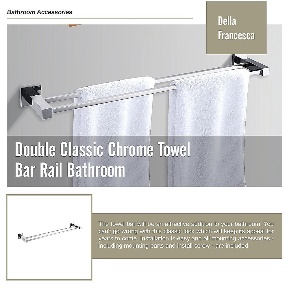 Double Classic Chrome Towel Bar Rail Bathroom