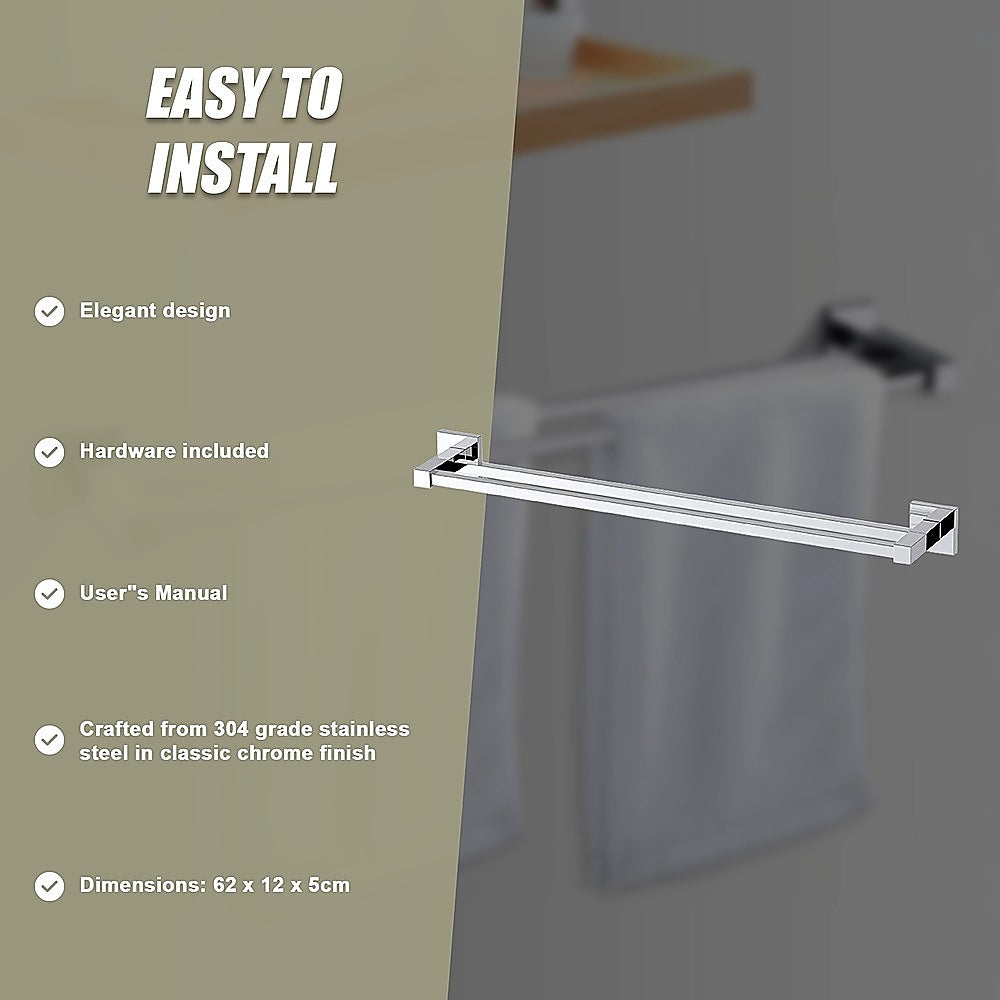 Double Classic Chrome Towel Bar Rail Bathroom
