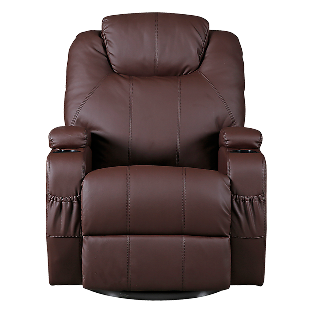 Arm Chairs & Recliners: Brown Massage Sofa Chair Recliner 360 Degree Swivel PU Leather Lounge 8 Point Heated