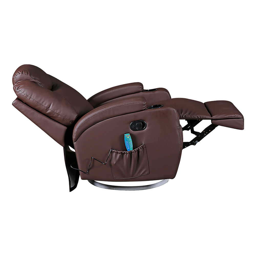 Arm Chairs & Recliners: Brown Massage Sofa Chair Recliner 360 Degree Swivel PU Leather Lounge 8 Point Heated