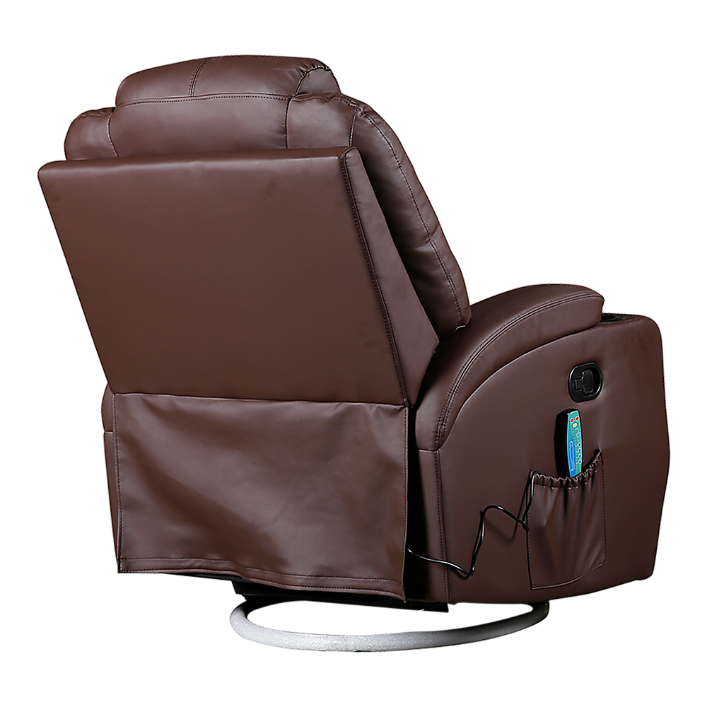 Arm Chairs & Recliners: Brown Massage Sofa Chair Recliner 360 Degree Swivel PU Leather Lounge 8 Point Heated