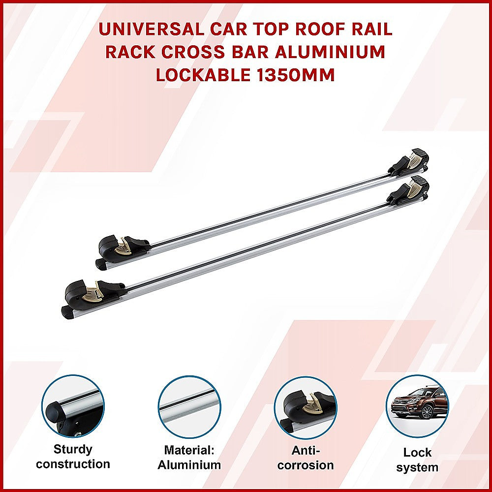 Caravan Accessories: Universal Car Top Roof Rail Rack Cross Bar Aluminium Lockable 1350MM