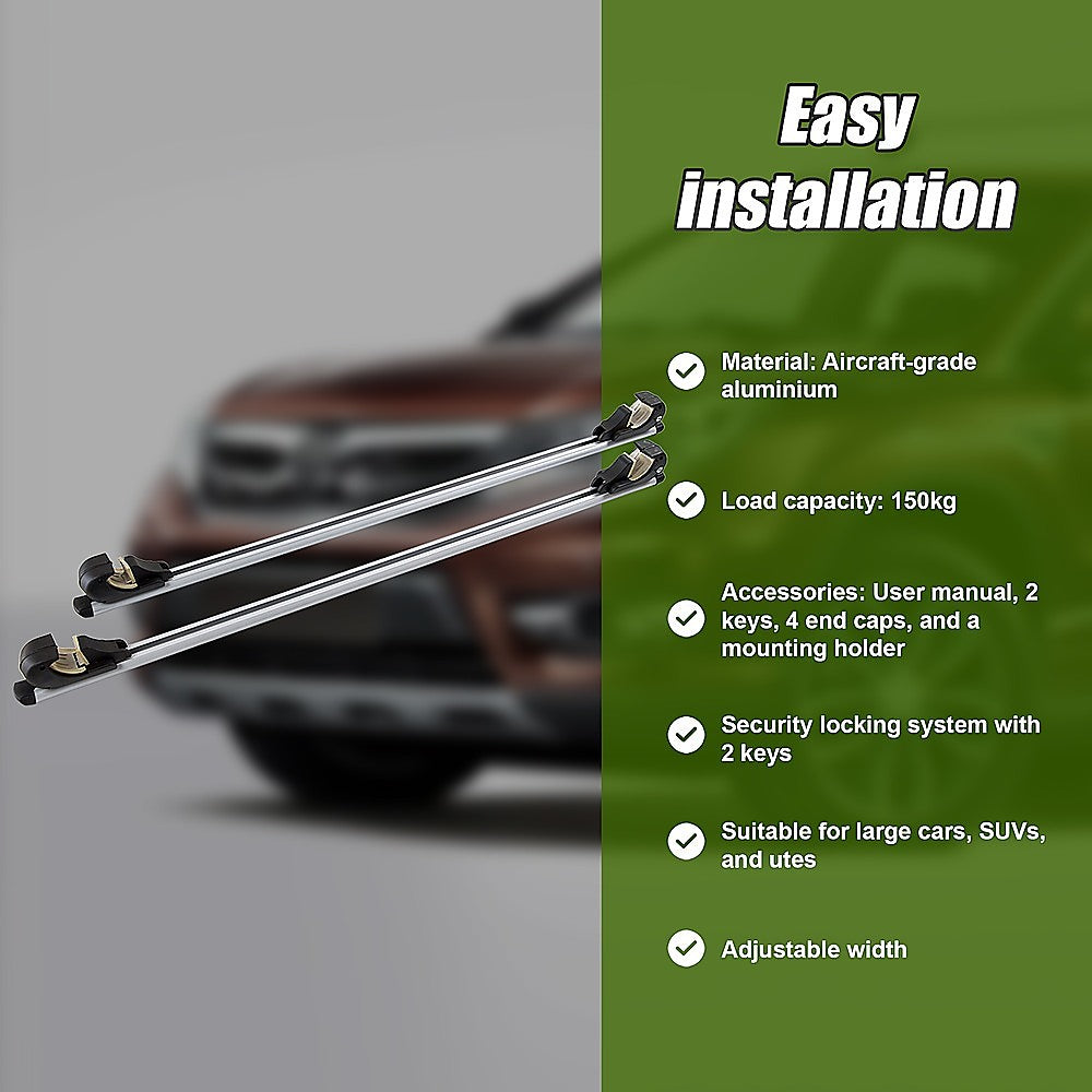 Caravan Accessories: Universal Car Top Roof Rail Rack Cross Bar Aluminium Lockable 1350MM