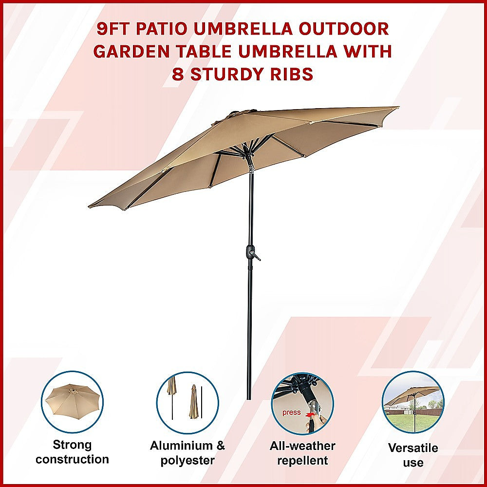 Umbrellas & Sunshades: 9FT Patio Umbrella Outdoor Garden Table Umbrella with 8 Sturdy Ribs