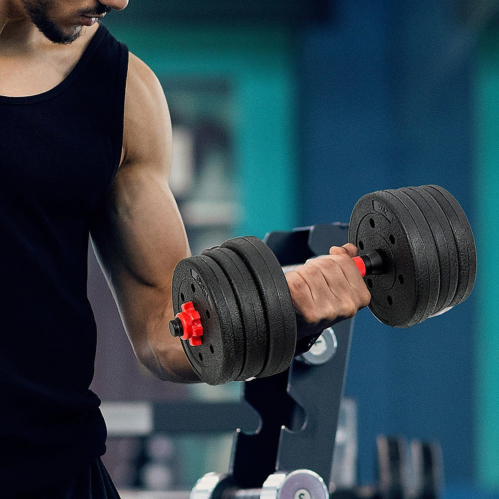 Weightlifting Machines & Racks: 20kg Adjustable Rubber Dumbbell Set Barbell Home GYM Exercise Weights