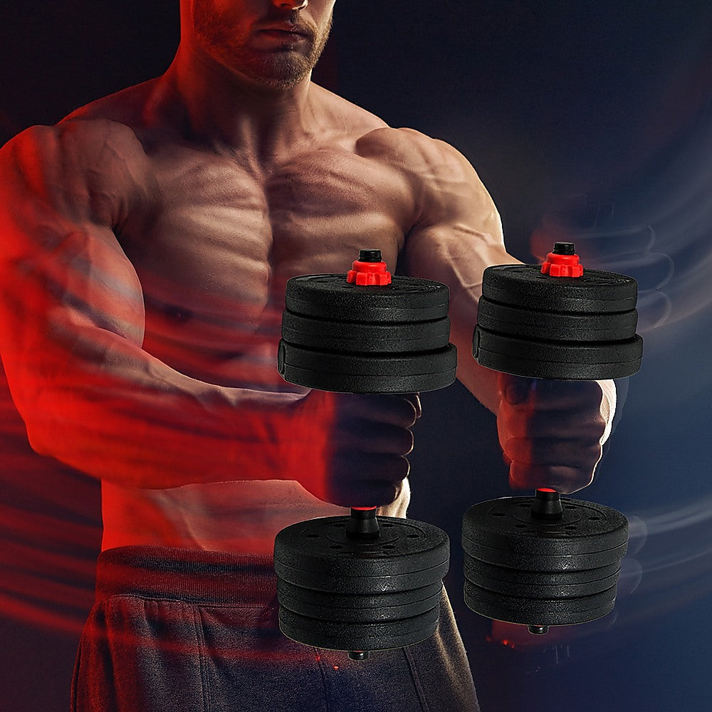 Weightlifting Machines & Racks: 20kg Adjustable Rubber Dumbbell Set Barbell Home GYM Exercise Weights