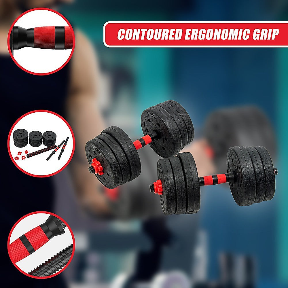 Weightlifting Machines & Racks: 20kg Adjustable Rubber Dumbbell Set Barbell Home GYM Exercise Weights